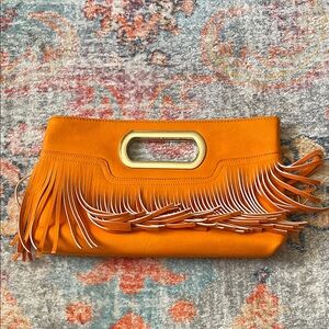 Charming Charlie Orange Fringe Clutch with Gold Handle NWOT